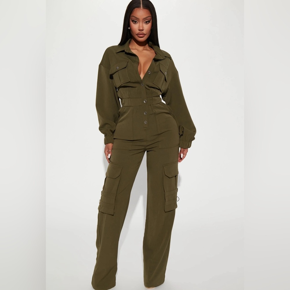 Out For A Ride Jumpsuit Olive New